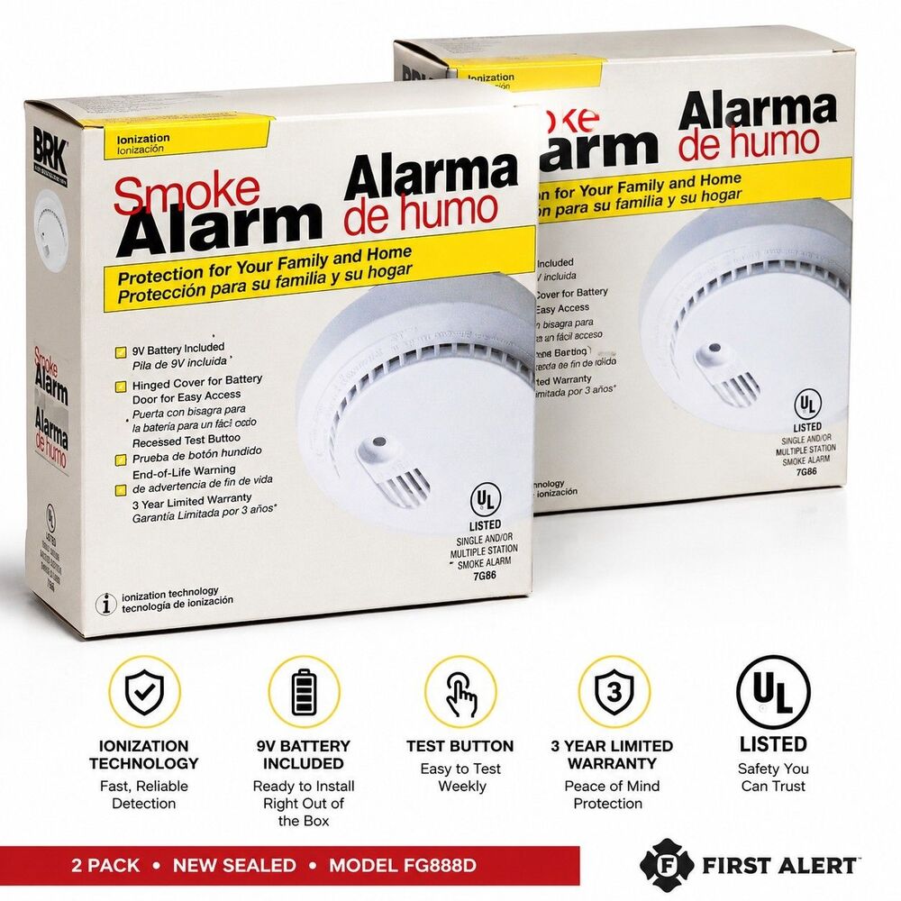 2x BRK First Alert FG888D Smoke Alarm Ionization Smoke Detector 9VBat NEW Sealed